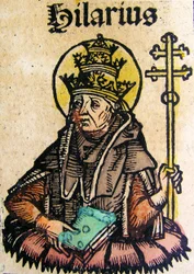 Portrait of Pope Hilarius, published in the Nuremberg Chronicle, 1493