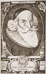 Portrait of Valentine Andreae, copy of a German engraving illustrated in History of Magic, published late 19th century