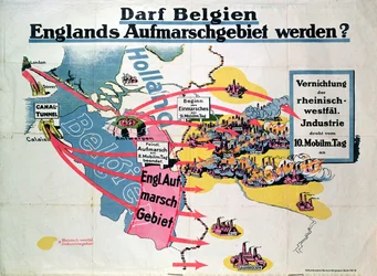 Poster Expressing German Anxiety over the Proposed Construction of a Channel Tunnel Linking Belgium and England, c.1914-18