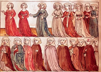 Procession of women of Boheme. Miniature from 