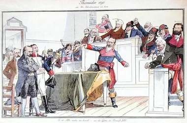 Satirical cartoon depicting the Dreyfus Affair as a revolutionary trial