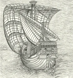 Seagoing ship sailing with the wind