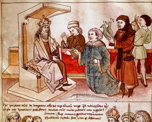 Sigismund I of Luxembourg (1368-1437), emperor of the Holy Empire receives the tribute of the submissive peoples. Miniature from 