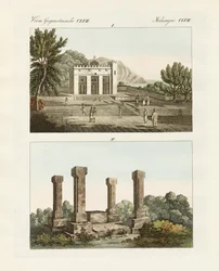 Strange Memorials in Abyssinia (coloured engraving)