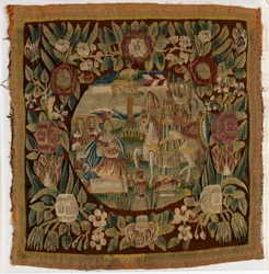 Tapestry Cushion Cover Depicting David and Abigail, Samuel XXV, Made Possibly in Hamburg, Germany, c.1615