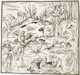 The Divining Rod, from Bergwerk Buch by Georg Agricola, Frankfurt 1580, illustrated in a History of Magic, published late 19th century