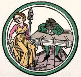 The Four Temperaments: Melancholic (sad and depressed) (Xylography, Augsburg 1480)