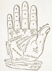 The Right Hand, copy of an illustration from Cerasariensis by Tricassus, Nuremberg 1560, used in a History of Magic, published late 19th century