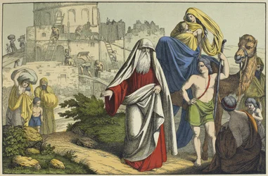 The construction of the Tower of Babel, illustration from L