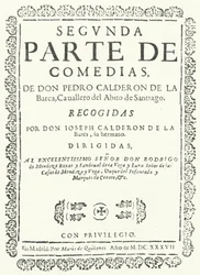 Title page from the second of four volumes of the Comedias of Calderon, published in 1637