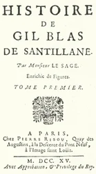Title Page of the First Edition of Gil Blas by the French Novelist and Playwright Alain-Rene Lesage, Published in 1715 (engraving)