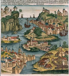 View of the Bosporus entering from the Black Sea, from the Nuremberg Chronicle by Hartmann Schedel (1440-1514), 1493