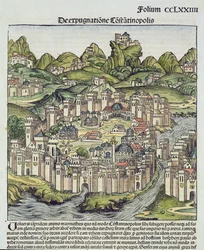 View of the walled city of Constantinople, from the Nuremberg Chronicle by Hartmann Schedel, 1493