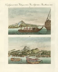 Views of the coast of Japan next to Japanese vehicles