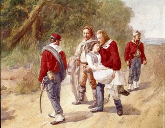 The Italian patriot Giuseppe Garibaldi transports his wife Anita suffering from typhoid to Ravenna in 1849
