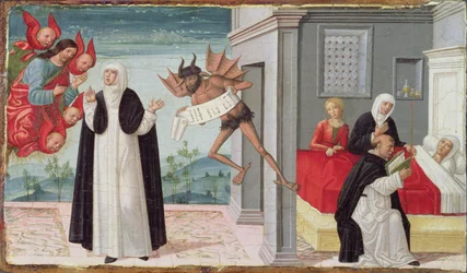 St. Catherine of Siena Intercedes with Christ to Release the Dying Sister Palmerina from her Pact with the Devil