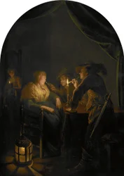 Sleeping Woman Teased by Two Soldiers