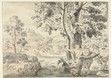 Tree-Rich Landscape with a Shepherd, a Man, and a Woman
