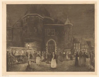 Market at the Waag on the Nieuwmarkt in Amsterdam at Evening