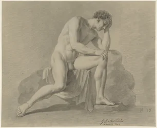 Seated Male Nude, Resting Head on Left Arm