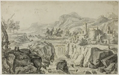 Italianate Landscape with Waterfall and Buildings