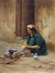 A Hill Woman from Ladakh, Cooking Her Food