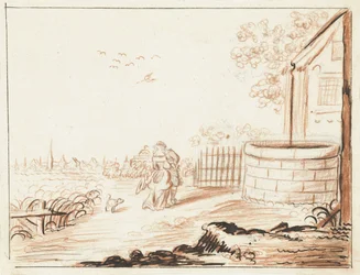 Gentleman and Lady Greeting Each Other in Front of a Country House