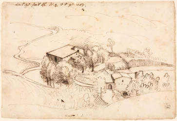 Farm with Trees in a Hilly Landscape (recto)