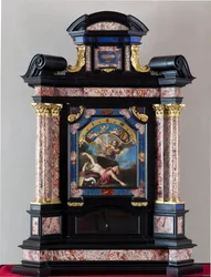 Clock with Representation of St. Jerome Hearing the Trumpet of Last Judgment by Giacinto Brandi. Structure and Mechanism by Giuseppe Campani. 17th Century. Genoa Musei di Strada Nuova