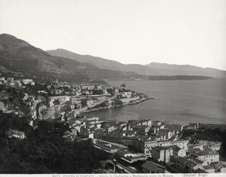 View of Condamine and Montecarlo, two populated towns overlooking the sea. The photograph was taken from Monaco