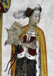 Depiction of the Marquises of Saluzzo and Their Wives as Historical and Mythological Heroes and Heroines. (detail): Riccarda di Sicilia, Wife of Tommaso II, as Amazon Queen Lampeto. 1418-30