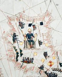 Representation of the King of Spain and the coasts of Europe and North Africa (portulan)
