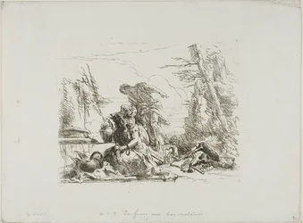 A Woman with her Arms in Chains and Four Other Figures, from Capricci
