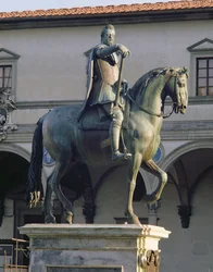 Equestrian Statue of Grand Duke Ferdinand I, c. 1123-90, detail showing horse and rider from the side, bronze, detail of 97646