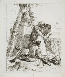 Magician Pointing Out a Burning Head to Two Youths, c. 1740s