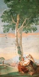 The Elderly Peasant Woman Seated Beneath a Tree with a Basket of Eggs, from the Room of Country Scenes