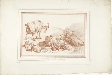Lying Sheep with Lambs and Goat with Kids