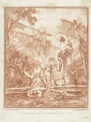 Washerwomen with Children by a Stream
