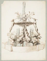 Design for a Fountain Supported by Dolphins and Two Dogs