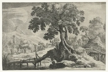 River Landscape with an Angler on a Bridge