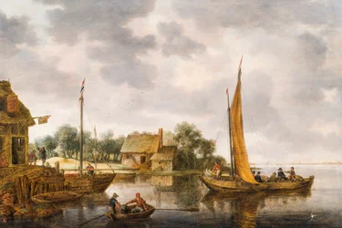 A River Landscape with a Ferryboat