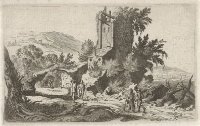 Walkers by a Ruin (series title: Six Landscapes)
