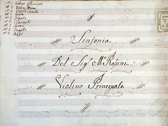 Detail of First Page of Violin Musical Score for a Symphony by Gioacchino Rossini