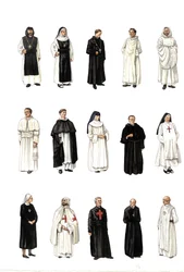 Costumes and dresses of nuns, monks at different times.