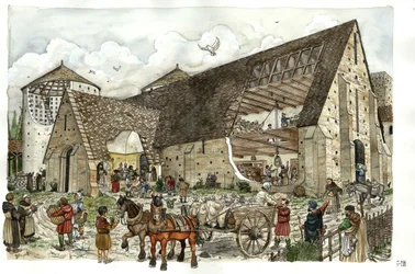 Delivery of Foodstuffs in the Barn of a French Abbey in the 14th Century