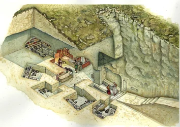 Etruscan Civilization: Reconstruction and Section of the Francois Tomb of Vulci, 3rd Century BC, Italy