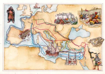 Middle Ages: Map of Europe and the Middle East Showing Crusade Routes