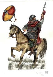 Middle Ages: soldier of the Carolingian heavy cavalry, 8th century.