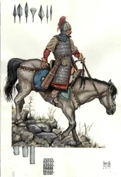 Middle Ages: soldier of the Hungarian heavy cavalry. 9th century