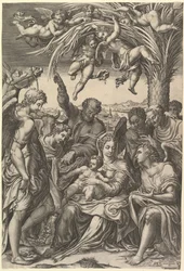 Rest on the Flight into Egypt, the Holy Family under a Palm Tree Surrounded by Angels